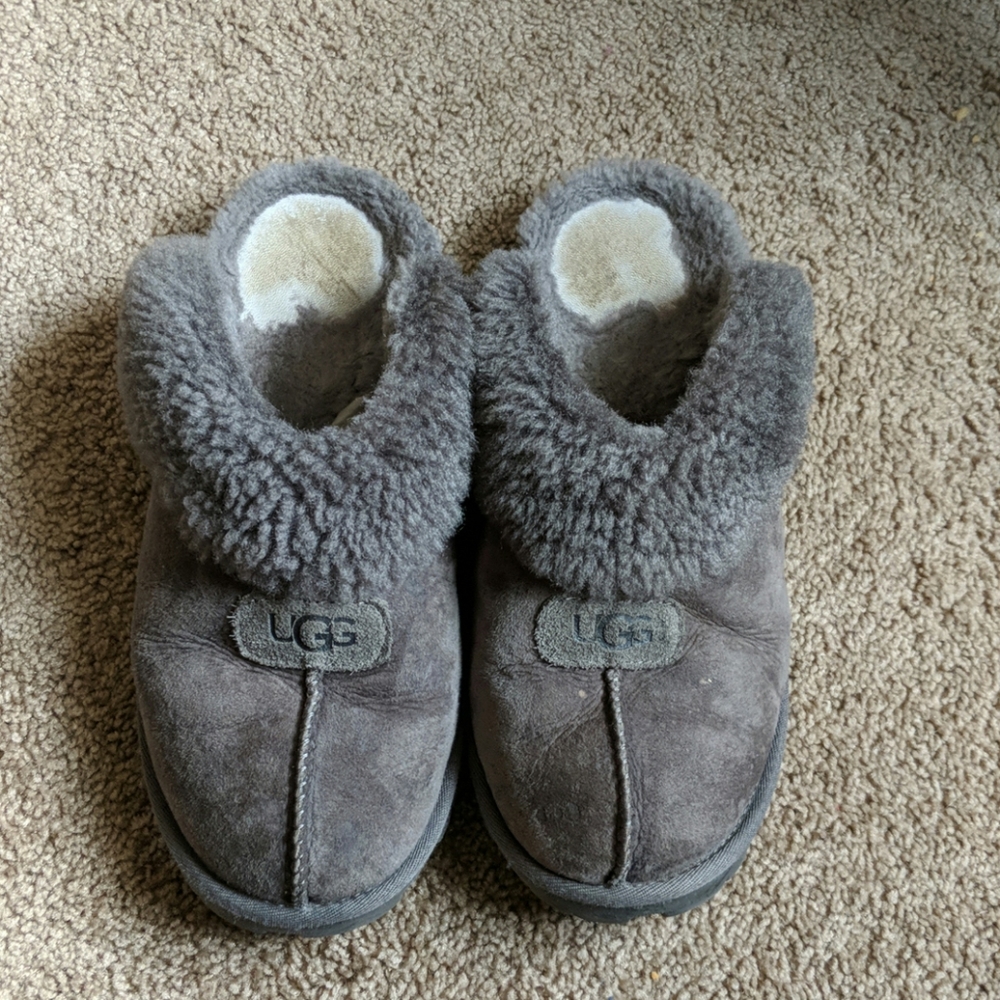 Grey suede Ugg Coquette slippers
